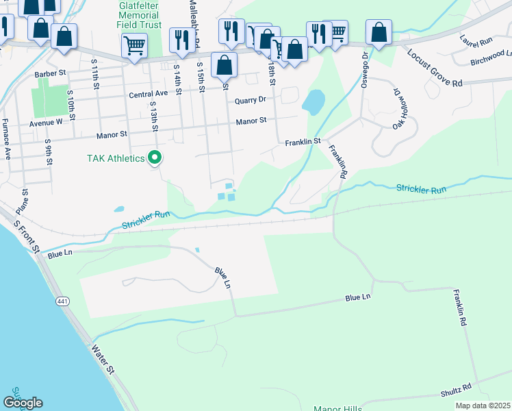 map of restaurants, bars, coffee shops, grocery stores, and more near 855 S 13th St in Columbia