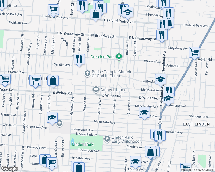 map of restaurants, bars, coffee shops, grocery stores, and more near 2829 Norwood Street in Columbus