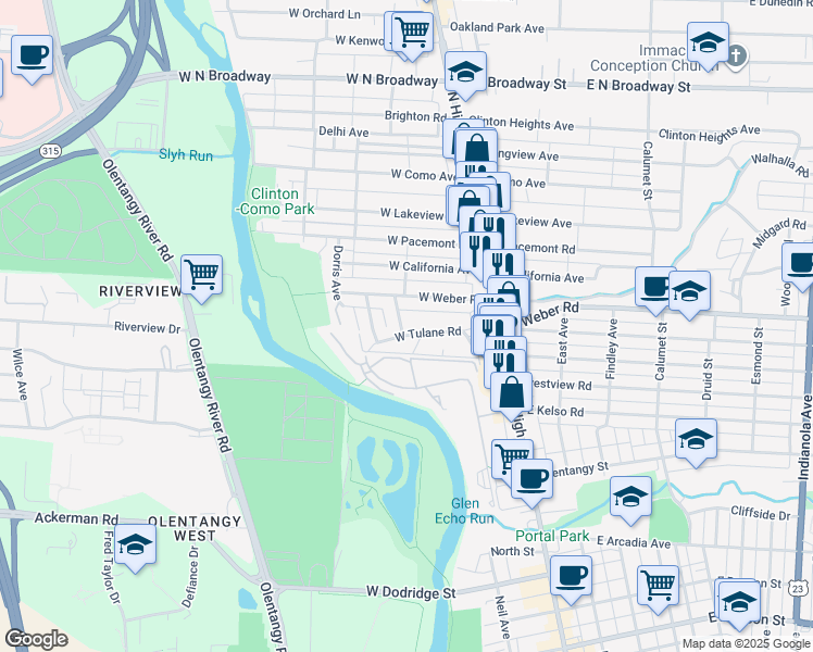 map of restaurants, bars, coffee shops, grocery stores, and more near 3082 Neil Avenue in Columbus