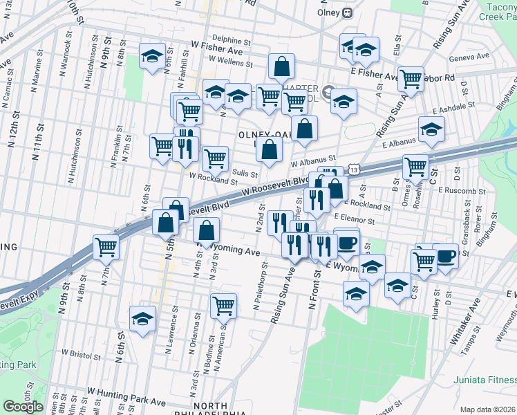 map of restaurants, bars, coffee shops, grocery stores, and more near 4829 North 2nd Street in Philadelphia