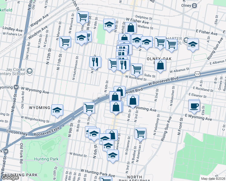 map of restaurants, bars, coffee shops, grocery stores, and more near in Philadelphia