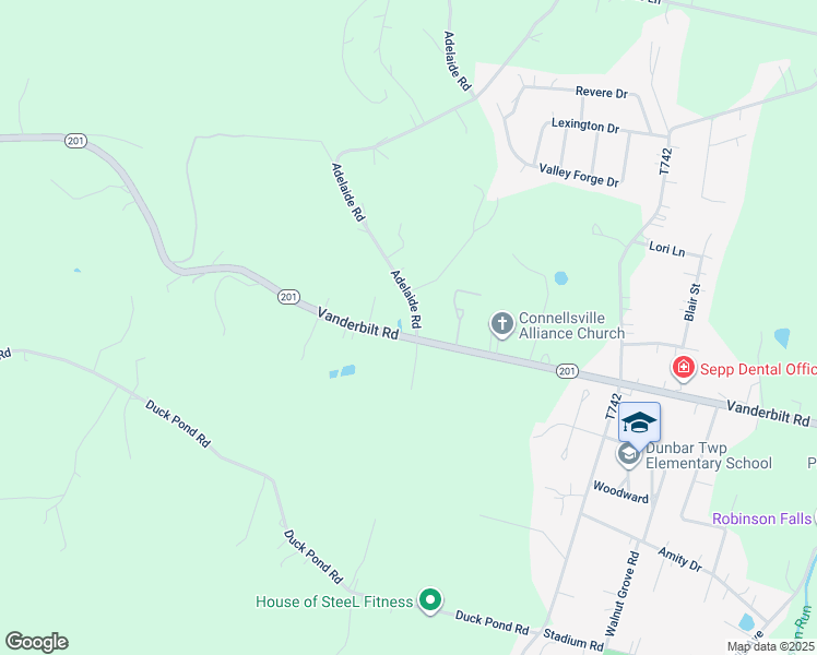 map of restaurants, bars, coffee shops, grocery stores, and more near 107 Adelaide Road in Connellsville
