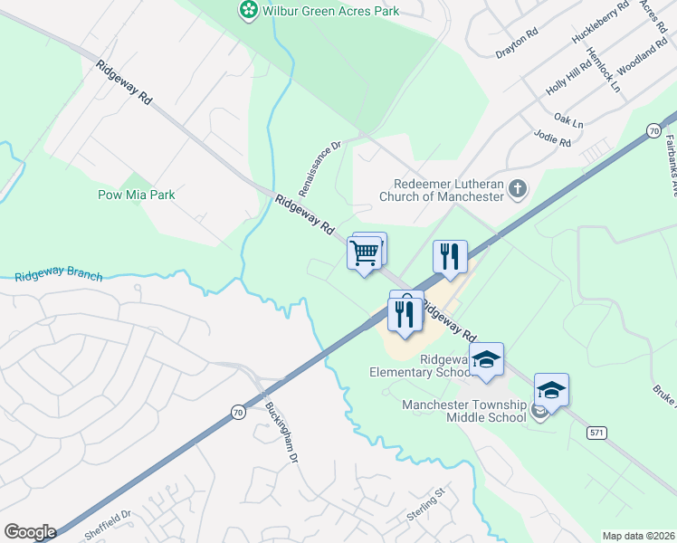 map of restaurants, bars, coffee shops, grocery stores, and more near 11 Arden Drive in Manchester Township