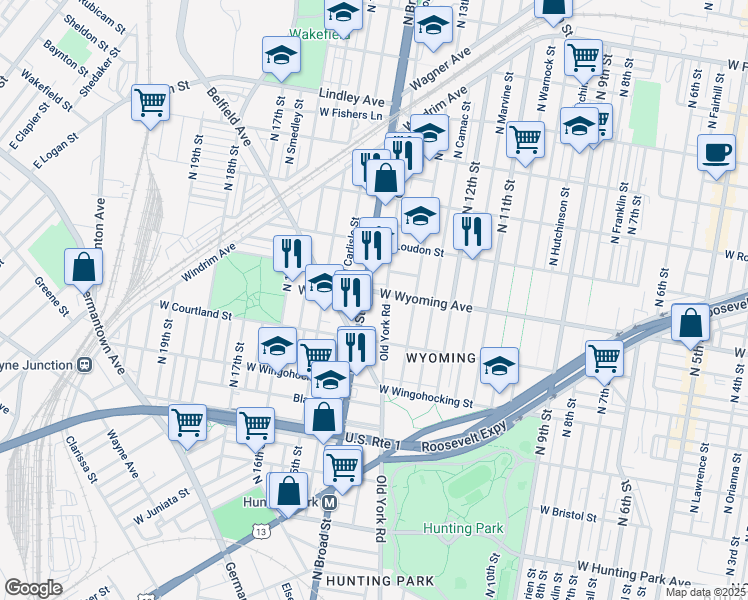 map of restaurants, bars, coffee shops, grocery stores, and more near in Philadelphia