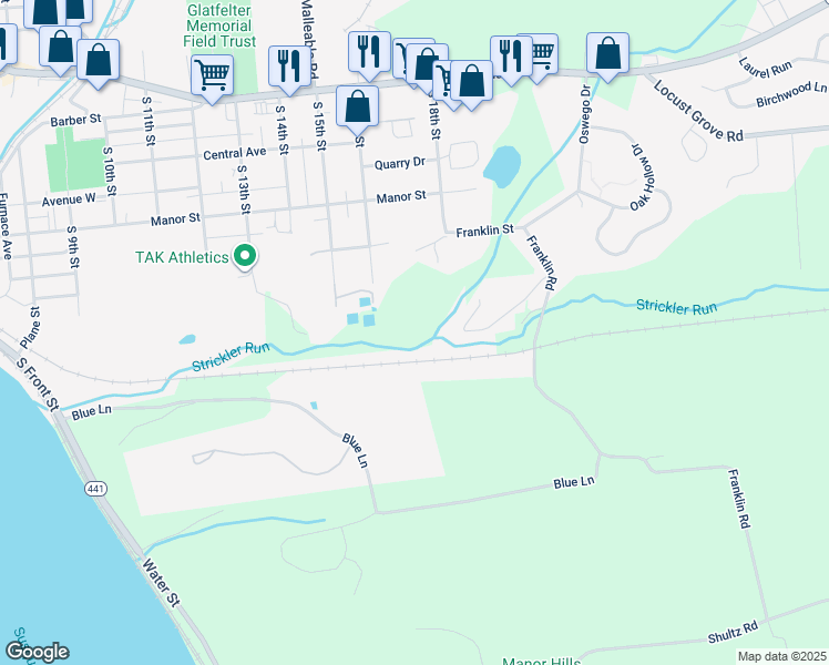 map of restaurants, bars, coffee shops, grocery stores, and more near 855 S 13th St in Columbia