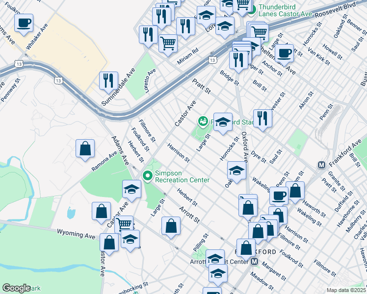 map of restaurants, bars, coffee shops, grocery stores, and more near 1050 Allengrove Street in Philadelphia