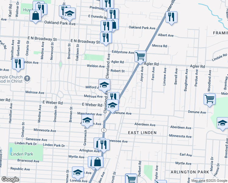 map of restaurants, bars, coffee shops, grocery stores, and more near 1801 Milford Ave in Columbus