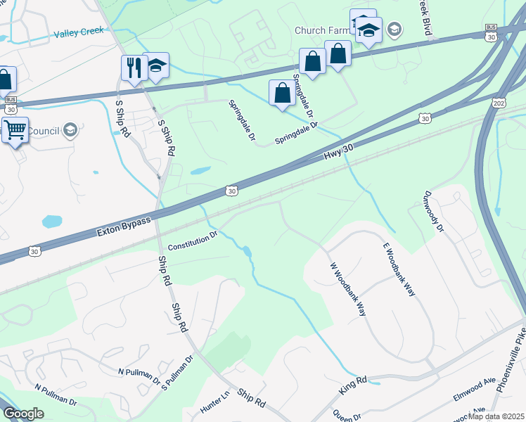 map of restaurants, bars, coffee shops, grocery stores, and more near 806 Constitution Drive in West Chester