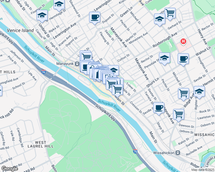map of restaurants, bars, coffee shops, grocery stores, and more near 4229 Station Street in Philadelphia