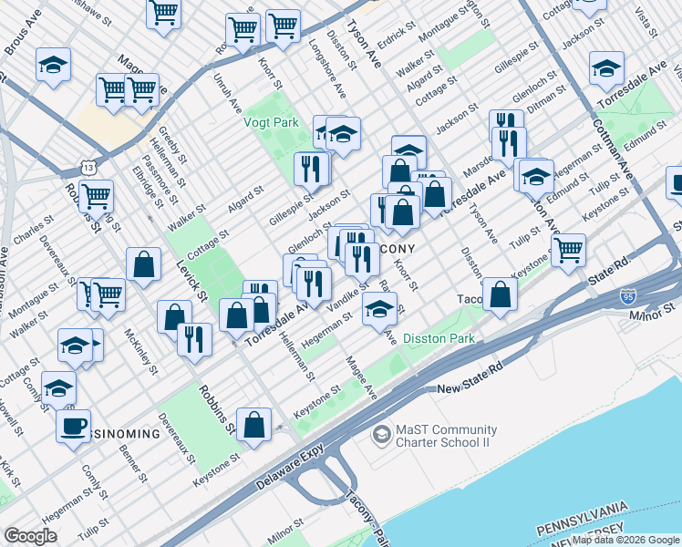 map of restaurants, bars, coffee shops, grocery stores, and more near in Philadelphia