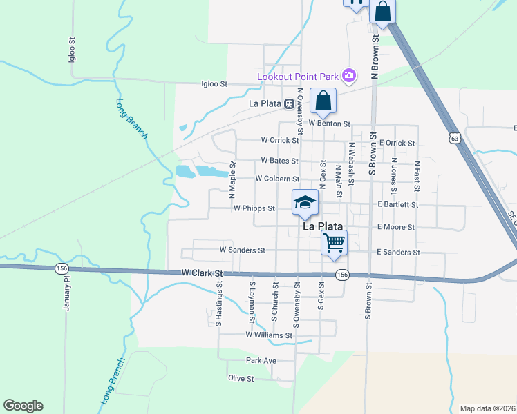 map of restaurants, bars, coffee shops, grocery stores, and more near 401 West Phipps Street in La Plata
