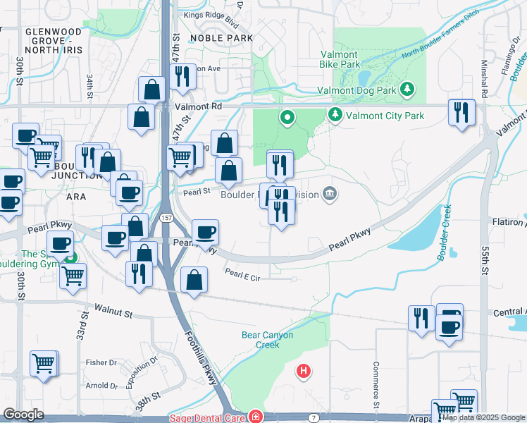 map of restaurants, bars, coffee shops, grocery stores, and more near 2529 49th Street in Boulder