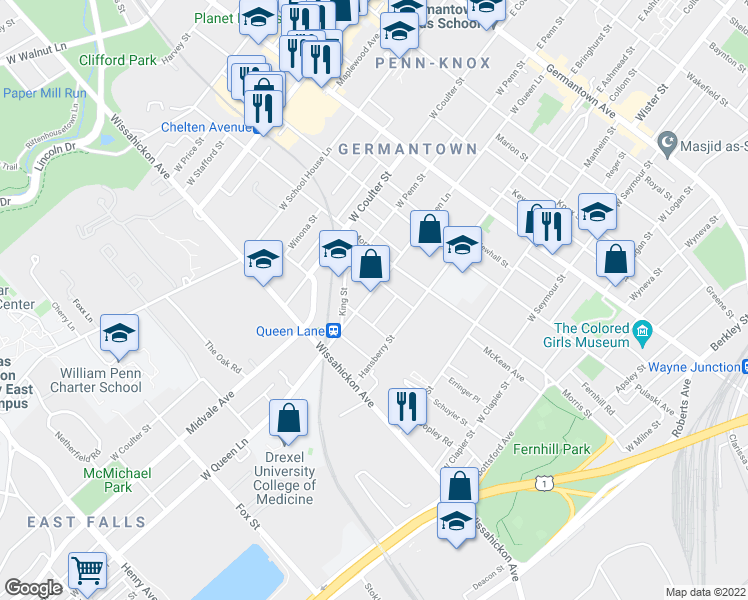 map of restaurants, bars, coffee shops, grocery stores, and more near 427 West Bringhurst Street in Philadelphia