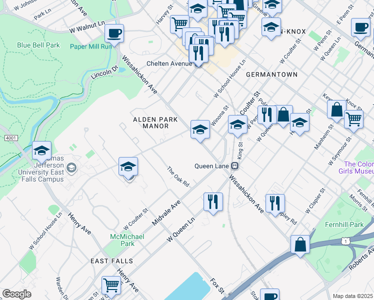 map of restaurants, bars, coffee shops, grocery stores, and more near in Philadelphia