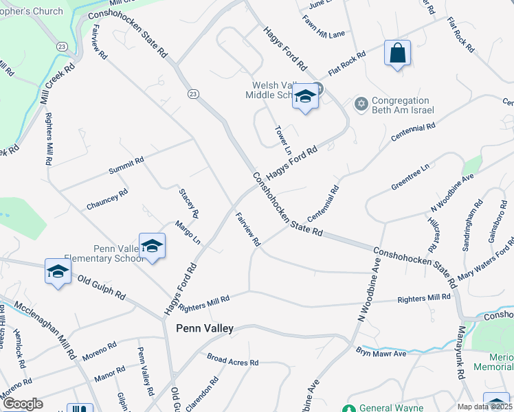 map of restaurants, bars, coffee shops, grocery stores, and more near 404 Conshohocken State Road in Penn Valley
