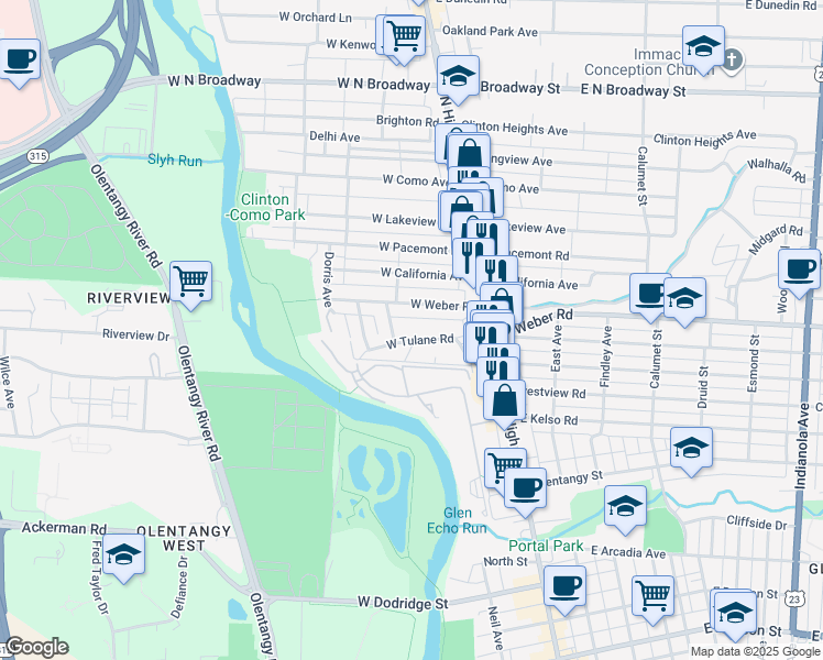 map of restaurants, bars, coffee shops, grocery stores, and more near 3082 Neil Avenue in Columbus