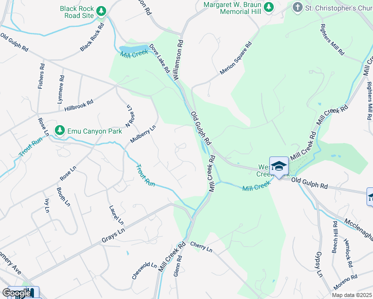 map of restaurants, bars, coffee shops, grocery stores, and more near 647 Robinson Lane in Haverford
