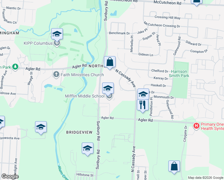 map of restaurants, bars, coffee shops, grocery stores, and more near 2945 Sunbury Square in Columbus