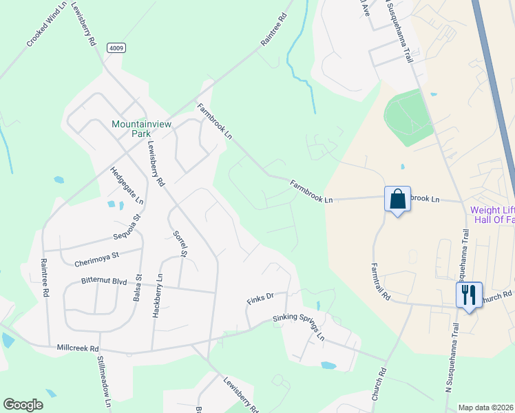map of restaurants, bars, coffee shops, grocery stores, and more near 750 Farmbrook Lane in York