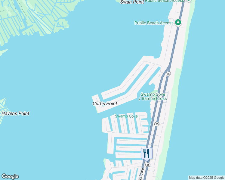 map of restaurants, bars, coffee shops, grocery stores, and more near 275 Curtis Point Drive in Mantoloking