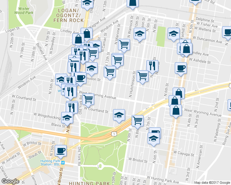 map of restaurants, bars, coffee shops, grocery stores, and more near 4719 North 11th Street in Philadelphia