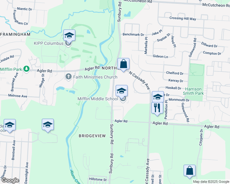 map of restaurants, bars, coffee shops, grocery stores, and more near 2895 Sunbury Square in Columbus