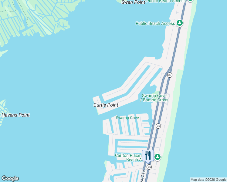 map of restaurants, bars, coffee shops, grocery stores, and more near 283 Curtis Point Drive in Mantoloking