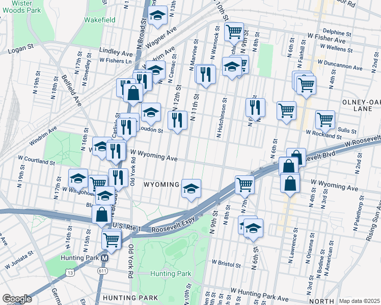 map of restaurants, bars, coffee shops, grocery stores, and more near 4719 North 11th Street in Philadelphia