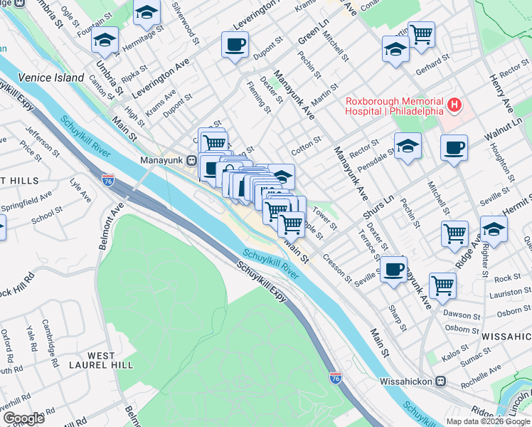 map of restaurants, bars, coffee shops, grocery stores, and more near 4229 Station Street in Philadelphia