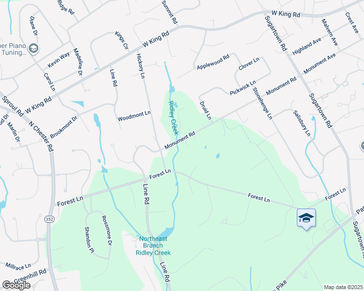 map of restaurants, bars, coffee shops, grocery stores, and more near 742 Monument Road in Malvern
