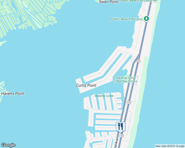 map of restaurants, bars, coffee shops, grocery stores, and more near 275 Curtis Point Dr in Mantoloking