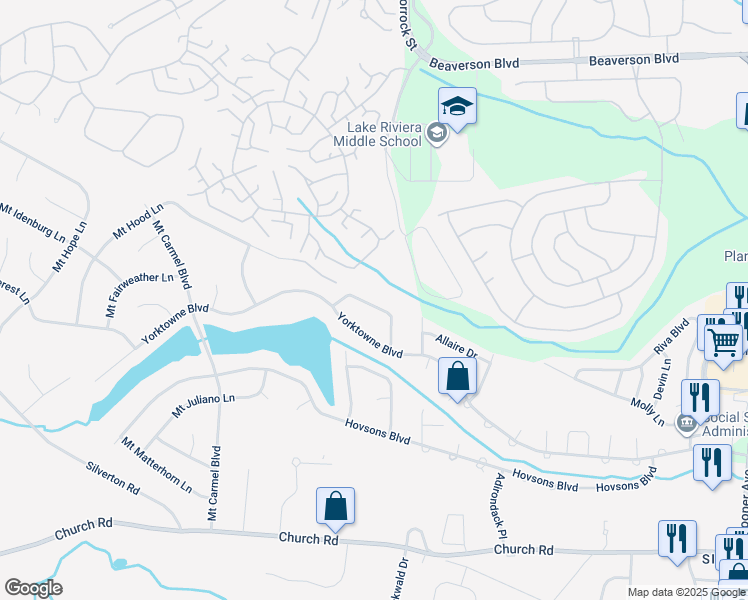 map of restaurants, bars, coffee shops, grocery stores, and more near 50 Parisian Drive in Toms River