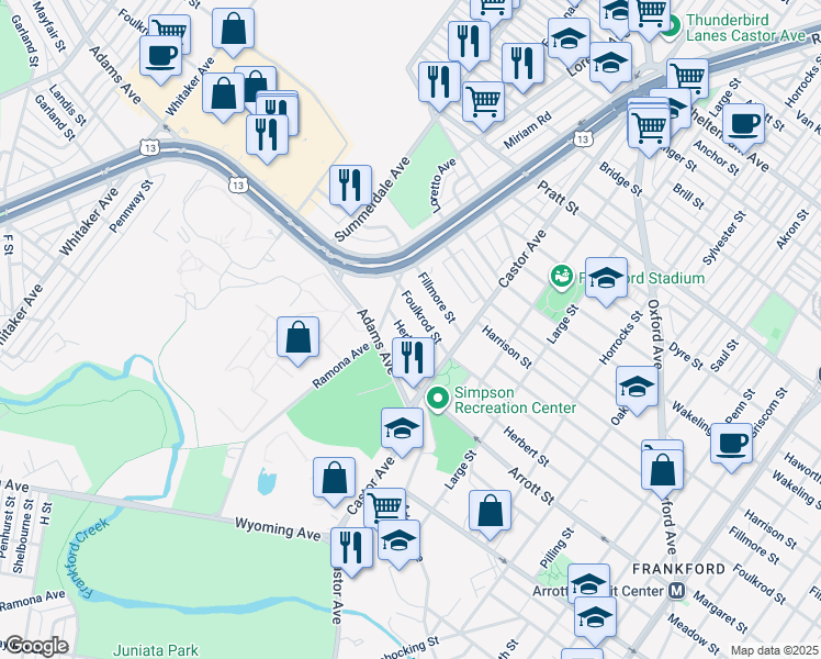 map of restaurants, bars, coffee shops, grocery stores, and more near 937 Herbert Street in Philadelphia