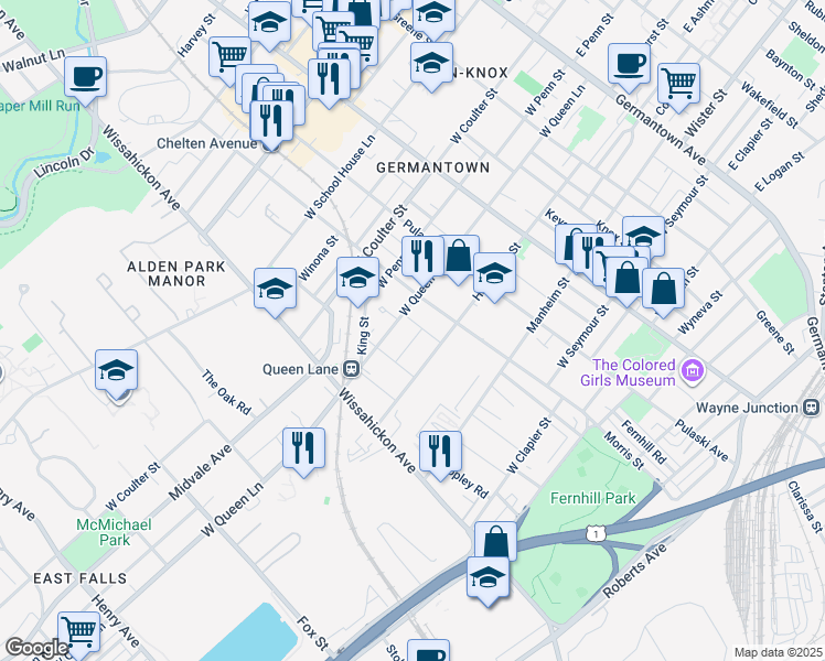 map of restaurants, bars, coffee shops, grocery stores, and more near 427 West Bringhurst Street in Philadelphia