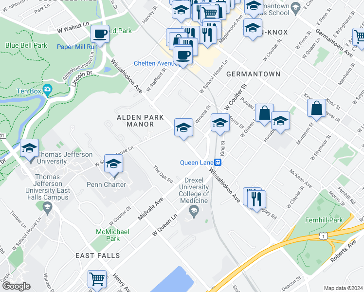 map of restaurants, bars, coffee shops, grocery stores, and more near in Philadelphia