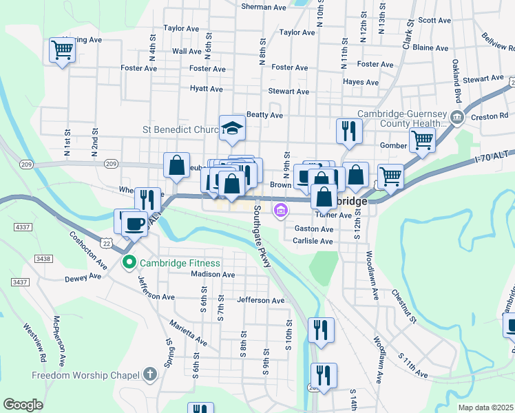 map of restaurants, bars, coffee shops, grocery stores, and more near 814 Wheeling Avenue in Cambridge