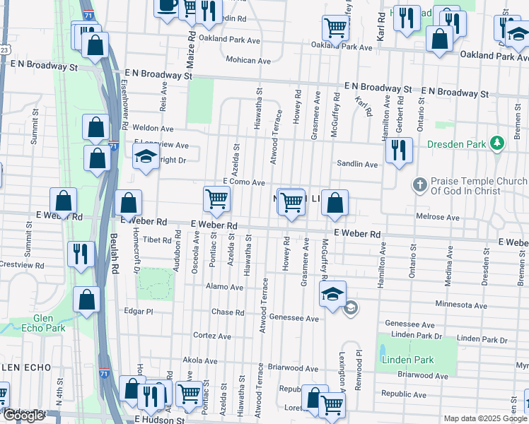 map of restaurants, bars, coffee shops, grocery stores, and more near 2892 Atwood Terrace in Columbus