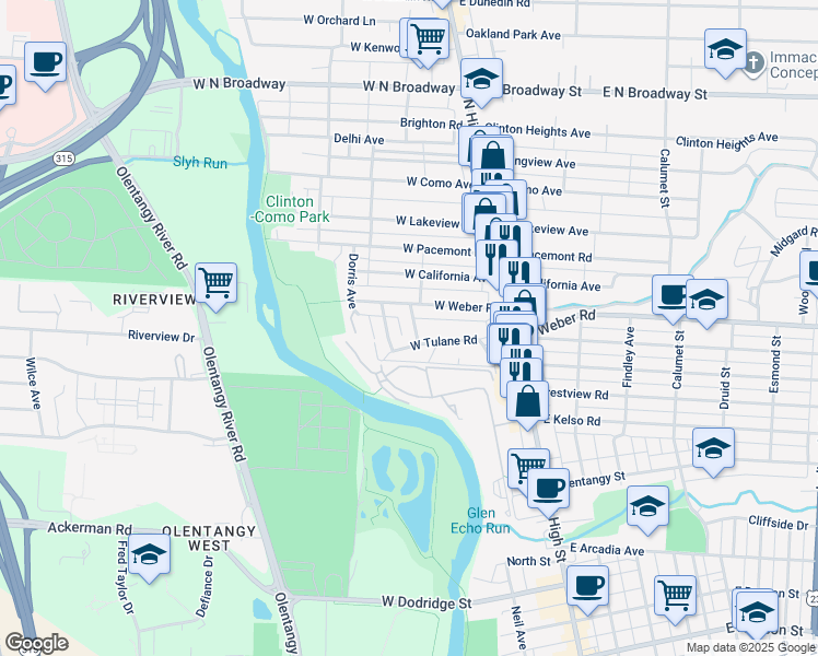 map of restaurants, bars, coffee shops, grocery stores, and more near 3082 Neil Avenue in Columbus