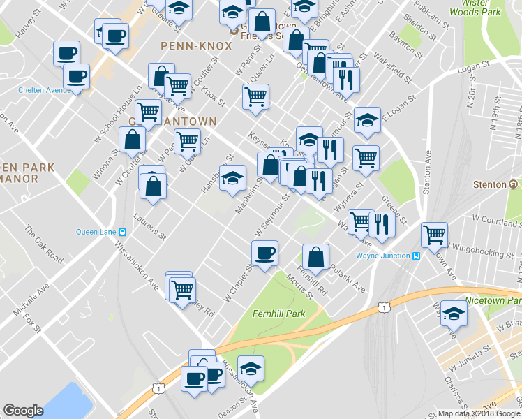 map of restaurants, bars, coffee shops, grocery stores, and more near 5021 Pulaski Avenue in Philadelphia
