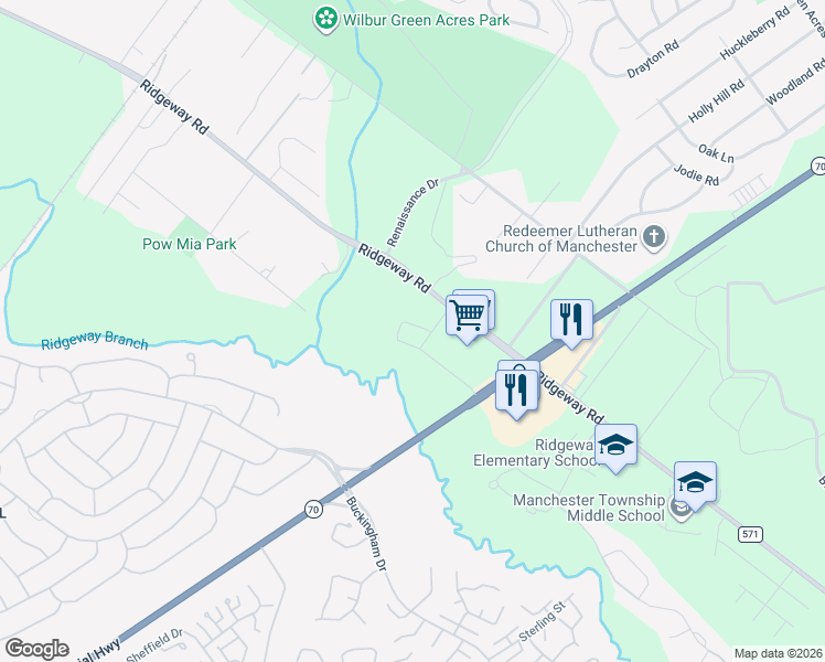 map of restaurants, bars, coffee shops, grocery stores, and more near 56 Rockingham Way in Manchester Township