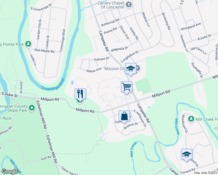 map of restaurants, bars, coffee shops, grocery stores, and more near 54 Duncan Street in Lancaster