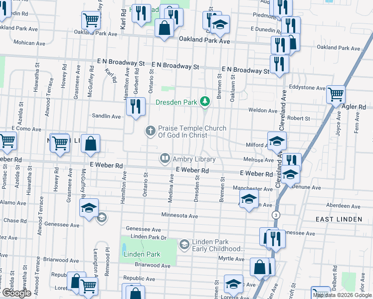 map of restaurants, bars, coffee shops, grocery stores, and more near 2829 Norwood Street in Columbus
