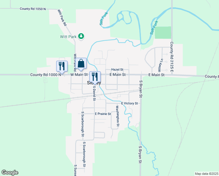 map of restaurants, bars, coffee shops, grocery stores, and more near 205 East Byron Street in Sidney