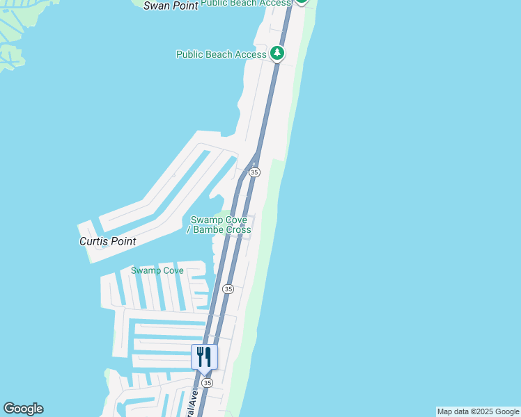 map of restaurants, bars, coffee shops, grocery stores, and more near 136 Sunset Lane in Mantoloking