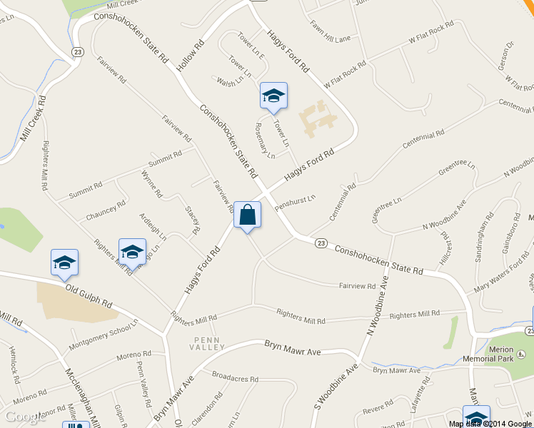 map of restaurants, bars, coffee shops, grocery stores, and more near 404 Conshohocken State Road in Penn Valley