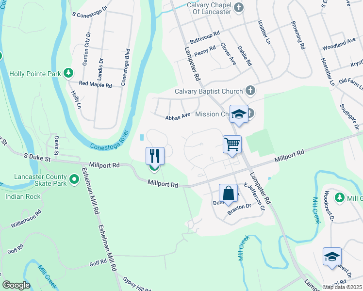 map of restaurants, bars, coffee shops, grocery stores, and more near 42 Duncan Street in Lancaster