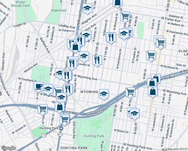 map of restaurants, bars, coffee shops, grocery stores, and more near 4715 North 12th Street in Philadelphia