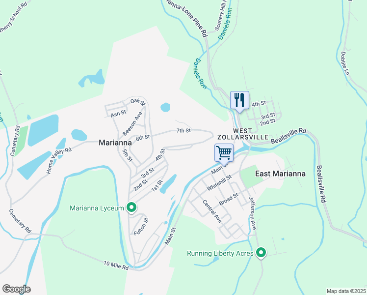 map of restaurants, bars, coffee shops, grocery stores, and more near 425 Oklahoma Street in Marianna