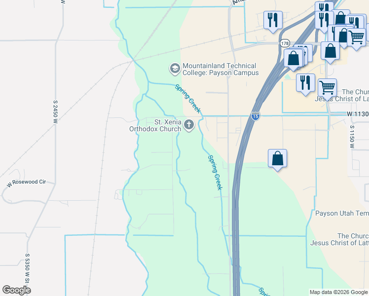 map of restaurants, bars, coffee shops, grocery stores, and more near 1235 South 1950 West in Payson