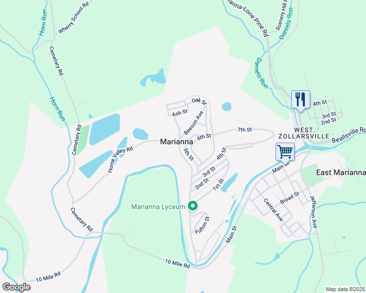 map of restaurants, bars, coffee shops, grocery stores, and more near in Marianna